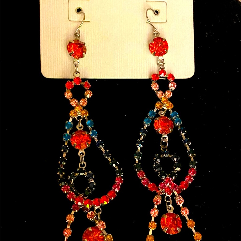 Multicolor Long Earrings Bling Christmas Gift NWT